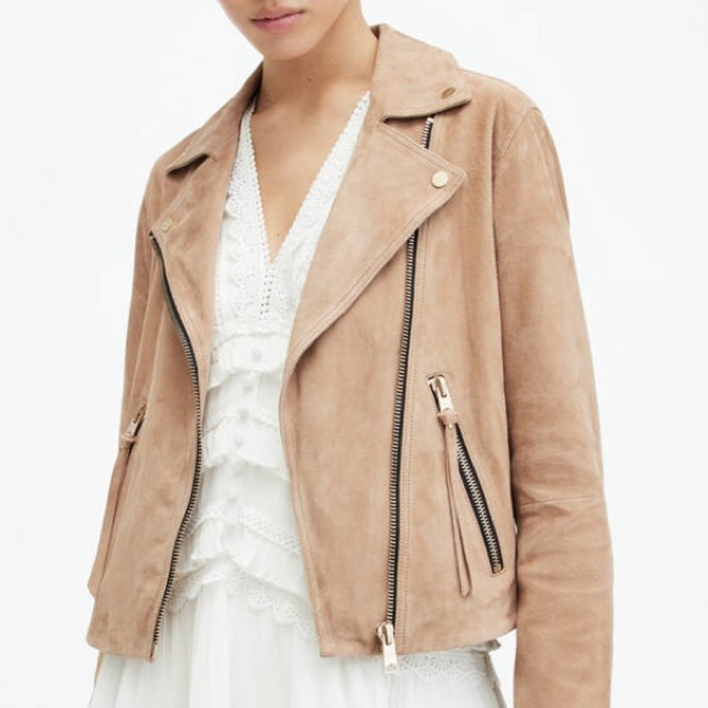 AllSaints Genuine Suede Dalby Jacket (Color: Camel)